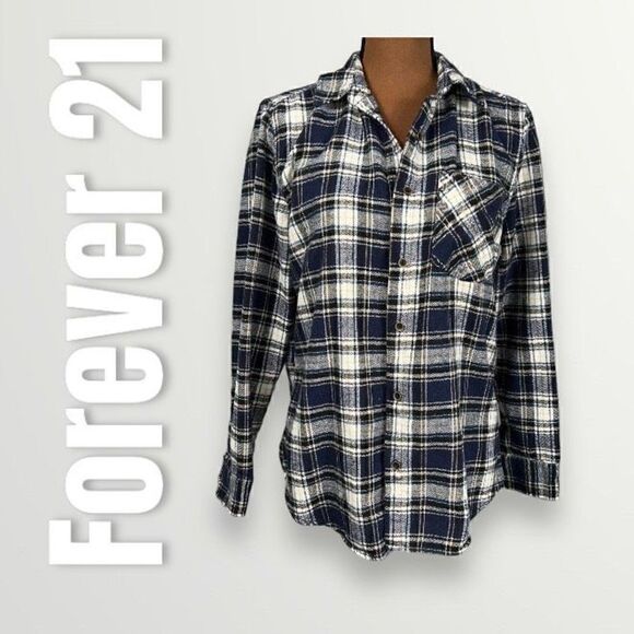 Forever 21, Button Up Plaid Long Sleeve Flannel Top, Size Medium - Picture 1 of 7